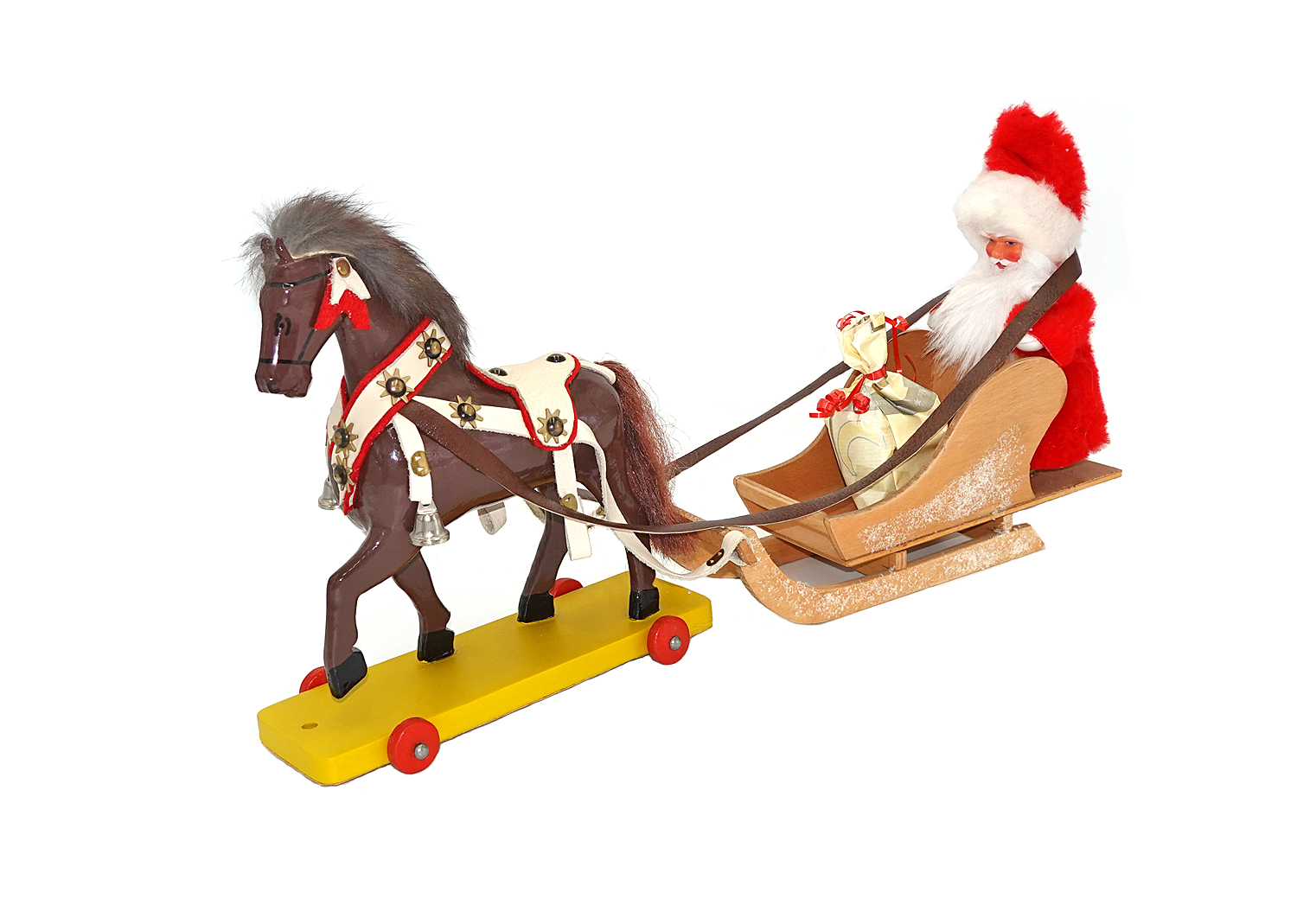 Holzspielzeug Thüringen Nikolaus mit Schlitten und Pferd