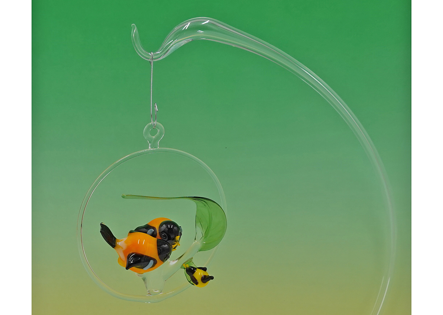 Bäz-Dölle Glastier Vogelpaar mit Jungvogel im Ring Lauscha Glas