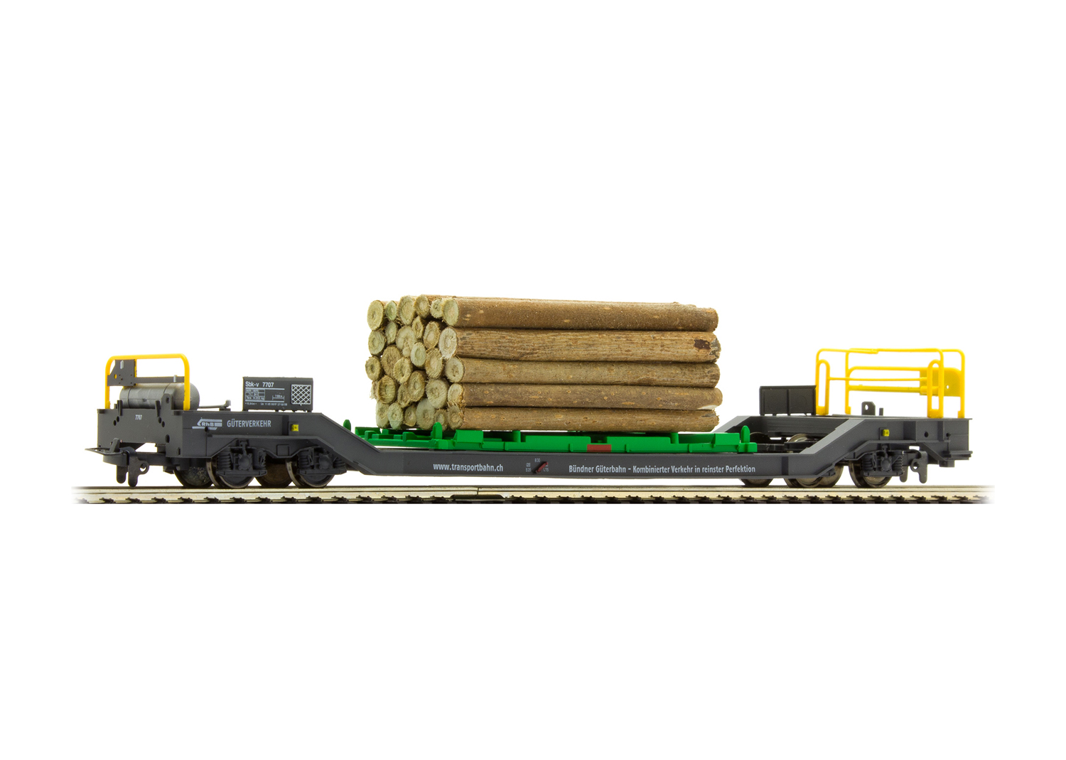 Bemo 2289157 RhB Transportwagen mit Holzverladegestell 