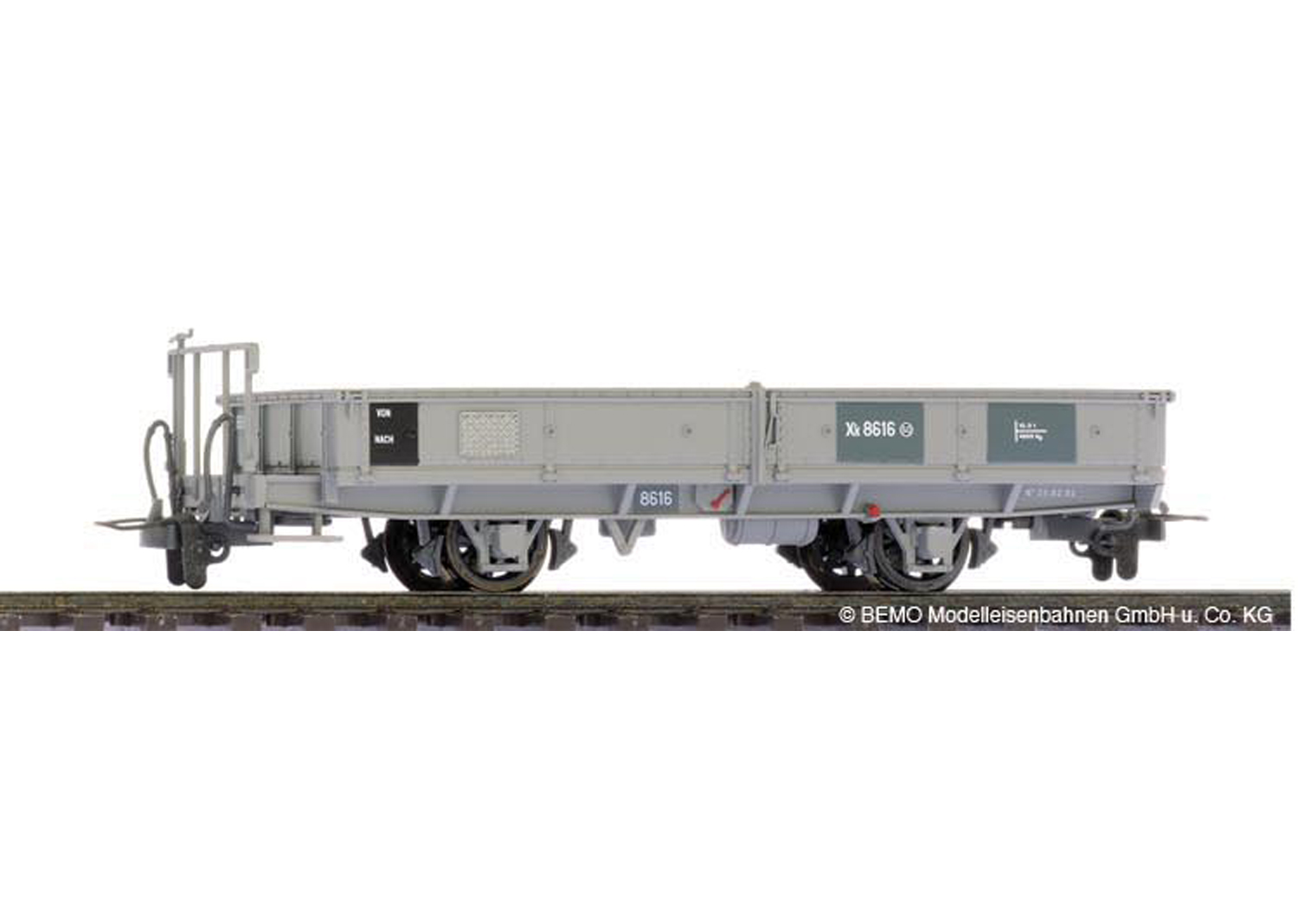 Bemo 2257196 RhB Xk 8616 Bahndienst-Flachwagen grau 